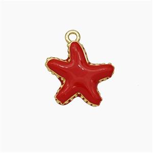 Copper Starfish Pendant Red Enamel Gold Plated, approx 13mm