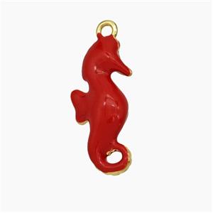 Copper Seahorse Pendant Red Enamel Gold Plated, approx 8-18mm