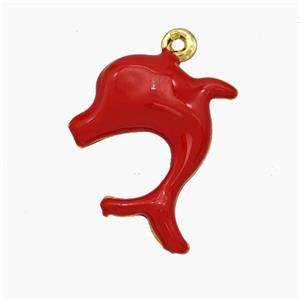 Copper Dolphin Pendant Red Enamel Gold Plated, approx 15-18mm