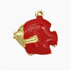 Copper Fish Pendant Red Enamel Gold Plated, approx 15-17mm