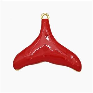 Copper Shark-tail Pendant Red Enamel Gold Plated, approx 20-25mm