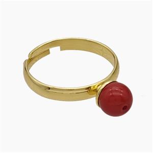 Copper Rings Pave Pearlized Resin Red Adjustable Gold Plated, approx 6mm, 18mm dia