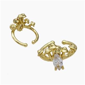 Copper Mushroom Rings Pave Zirconia Gold Plated, approx 15-20mm, 18mm dia