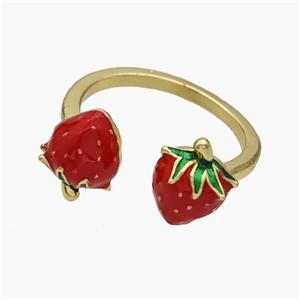 Copper Strawberry Rings Red Enamel Gold Plated, approx 8-10mm, 18mm dia