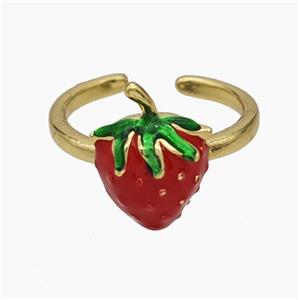 Copper Strawberry Rings Red Enamel Gold Plated, approx 10-16mm, 18mm dia