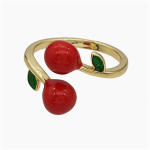 Copper Cherry Rings Red Enamel Gold Plated, approx 6mm, 18mm dia