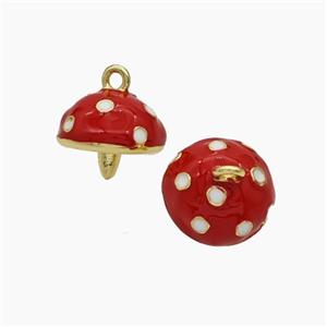 Copper Mushroom Pendant Red Enamel Gold Plated, approx 11mm