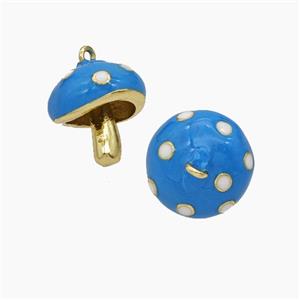 Copper Mushroom Pendant Blue Enamel Gold Plated, approx 15mm