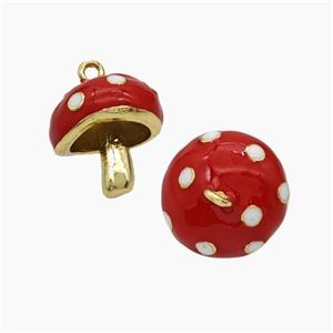 Copper Mushroom Pendant Red Enamel Gold Plated, approx 15mm