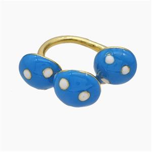 Copper Mushroom Rings Blue Enamel Gold Plated, approx 11mm, 18mm dia