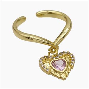 Copper Heart Rings Pave Zirconia Gold Plated, approx 13mm, 18mm dia