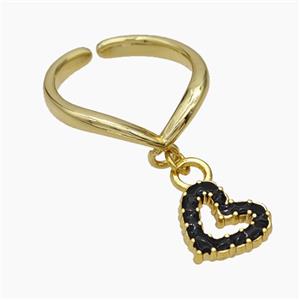 Copper Heart Rings Black Enamel Gold Plated, approx 11mm, 18mm dia