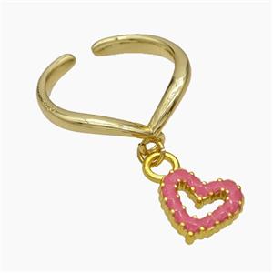 Copper Heart Rings Pink Enamel Gold Plated, approx 11mm, 18mm dia