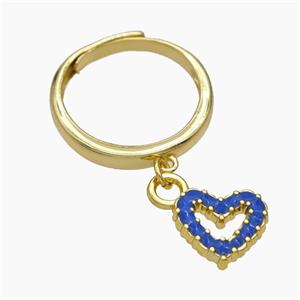 Copper Heart Rings Blue Enamel Gold Plated, approx 11mm, 18mm dia