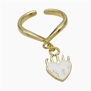 Copper Heart Rings White Enamel Gold Plated, approx 10-12mm, 18mm dia