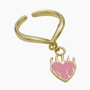 Copper Heart Rings Pink Enamel Gold Plated, approx 10-12mm, 18mm dia