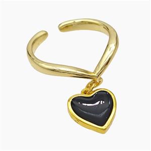 Copper Heart Rings Black Painted Gold Plated, approx 12mm, 18mm dia