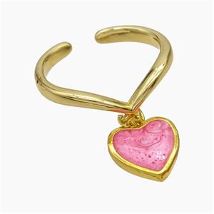 Copper Heart Rings Pink Painted Gold Plated, approx 12mm, 18mm dia