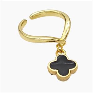 Copper Clover Rings Black Enamel Gold Plated, approx 12mm, 18mm dia