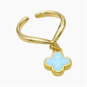 Copper Clover Rings Blue Enamel Gold Plated, approx 12mm, 18mm dia