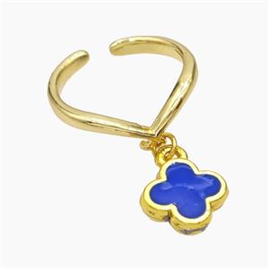 Copper Clover Rings Skyblue Enamel Gold Plated, approx 12mm, 18mm dia