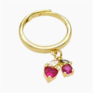 Copper Cherry Rings Pave Zirconia Adjustable Gold Plated, approx 10mm, 18mm dia