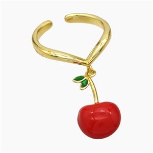 Copper Cherry Rings Red Enamel Gold Plated, approx 11-20mm, 18mm dia