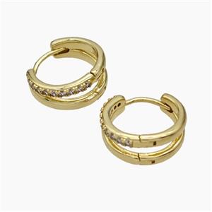 Copper Hoop Earrings Pave Zirconia Gold Plated, approx 7mm, 15mm dia