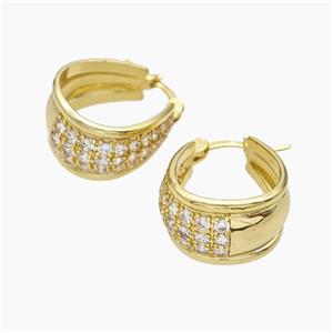 Copper Latchback Earrings Pave Zirconia Gold Plated, approx 12-16mm