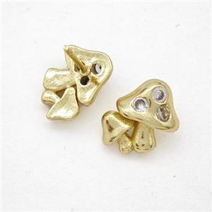 Copper Mushroom Stud Earrings Pave Zirconia Gold Plated, approx 10-13mm