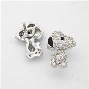 Copper Dog Stud Earrings Pave Zirconia Black Enamel Platinum Plated, approx 9-12mm