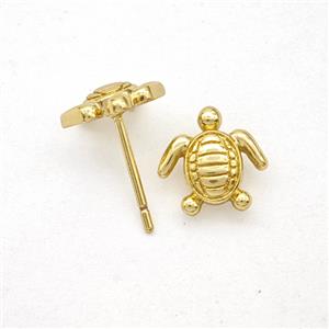 Copper Tortoise Stud Earrings Gold Plated, approx 10mm