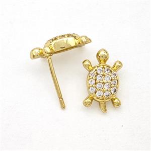 Copper Tortoise Stud Earrings Pave Zirconia Gold Plated, approx 8-13mm