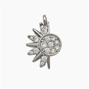 Copper Sun Pendant Pave Zirconia Platinum Plated, approx 11-14mm
