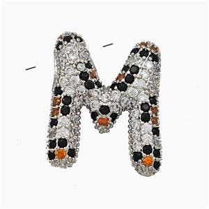 Copper Letter-M Pendant Micropave Zirconia Platinum Plated, approx 16-23mm, 3-5mm hole