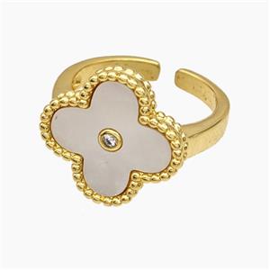 Copper Clover Rings Pave Shell 18K Gold Plated, approx 17mm, 18mm dia