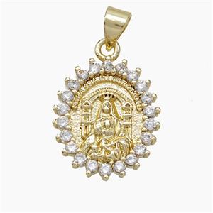 Virgin Mary Charms Copper Pendant Pave Zirconia Gold Plated, approx 15-17mm