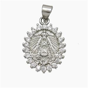 Copper Rope Crown Pendant Pave Zirconia Platinum Plated, approx 15-17mm