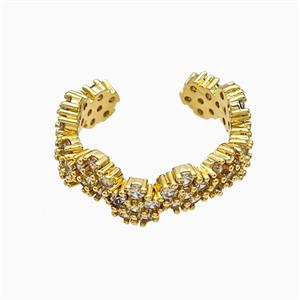 Copper Flower Rings Pave Zirconia Gold Plated, approx 8mm, 18mm dia