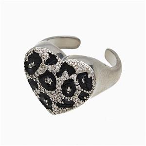 Copper Heart Rings Pave Zirconia Black Enamel Platinum Plated, approx 17mm, 18mm dia