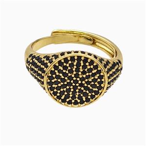 Copper Sun Rings Pave Black Zirconia Adjustable Gold Plated, approx 13mm, 18mm dia
