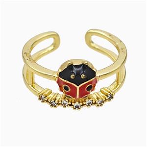 Copper Ladybug Rings Red Enamel Gold Plated, approx 8-11mm, 18mm dia