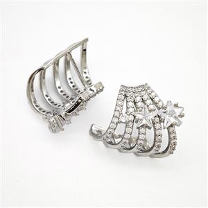 Copper Clip Earrings Pave Zirconia Platinum Plated, approx 18-20mm