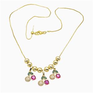 Copper Cherry Necklace Pave Zirconia Gold Plated, approx 12mm, 6mm, 1mm, 46cm length