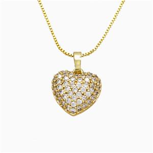 Copper Heart Necklace Pave Zirconia Gold Plated, approx 14mm, 1mm, 46cm length