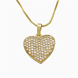 Copper Heart Necklace Pave Zirconia Gold Plated, approx 17mm, 1mm, 46cm length