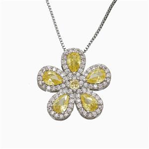 Copper Flower Neckace Pave Zirconia Crystal Glass Platinum Plated, approx 20mm, 1mm, 46cm length