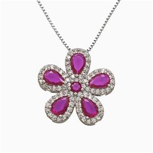 Copper Flower Neckace Pave Zirconia Crystal Glass Platinum Plated, approx 20mm, 1mm, 46cm length