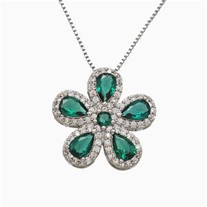 Copper Flower Neckace Pave Zirconia Crystal Glass Platinum Plated, approx 20mm, 1mm, 46cm length