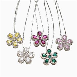 Copper Flower Neckace Pave Zirconia Crystal Glass Platinum Plated Mixed, approx 20mm, 1mm, 46cm length